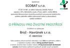 Certifikát Přínos pro životní prostředí